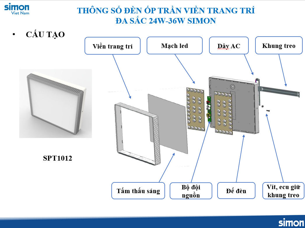 Đèn ốp trần viền trang trí đa sắc vuông SPT1012