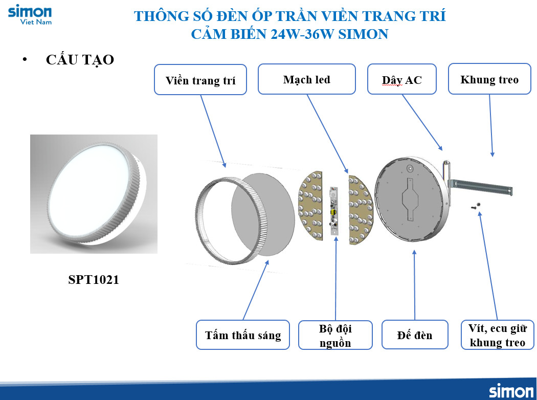 Đèn ốp trần viền trang trí cảm biến tròn SPT1021