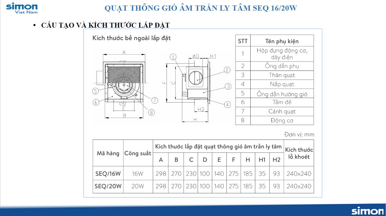 cấu tạo và kích thước lắp đặt